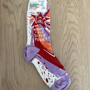 Blue Q "I'm A Girl What's Your Superpower" Multicolor Feminist Crew Socks